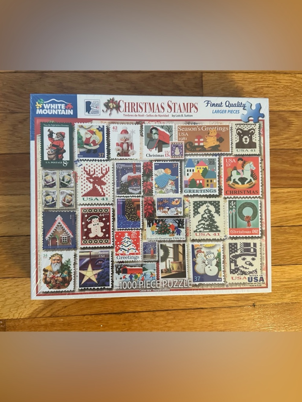 Brand New White Mountain Christmas Stamps 1000-Piece Jigsaw Puzzle